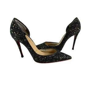 Christian Louboutin Black Iriza Glitter 100 Women Pumps Size 36.5 6.5 US